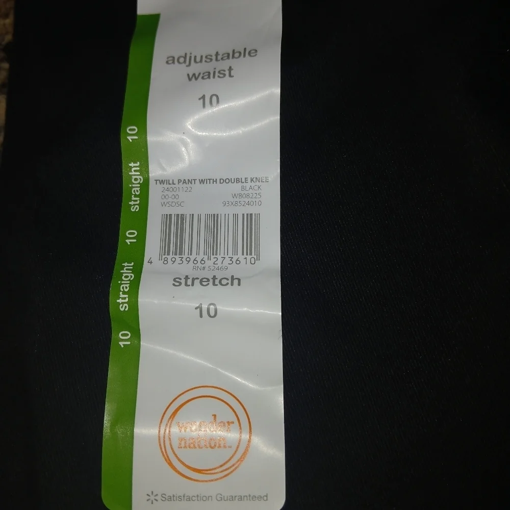 Girls Black Pants WonderNation Straight Leg Size 10 Uniform Approved New W Tag